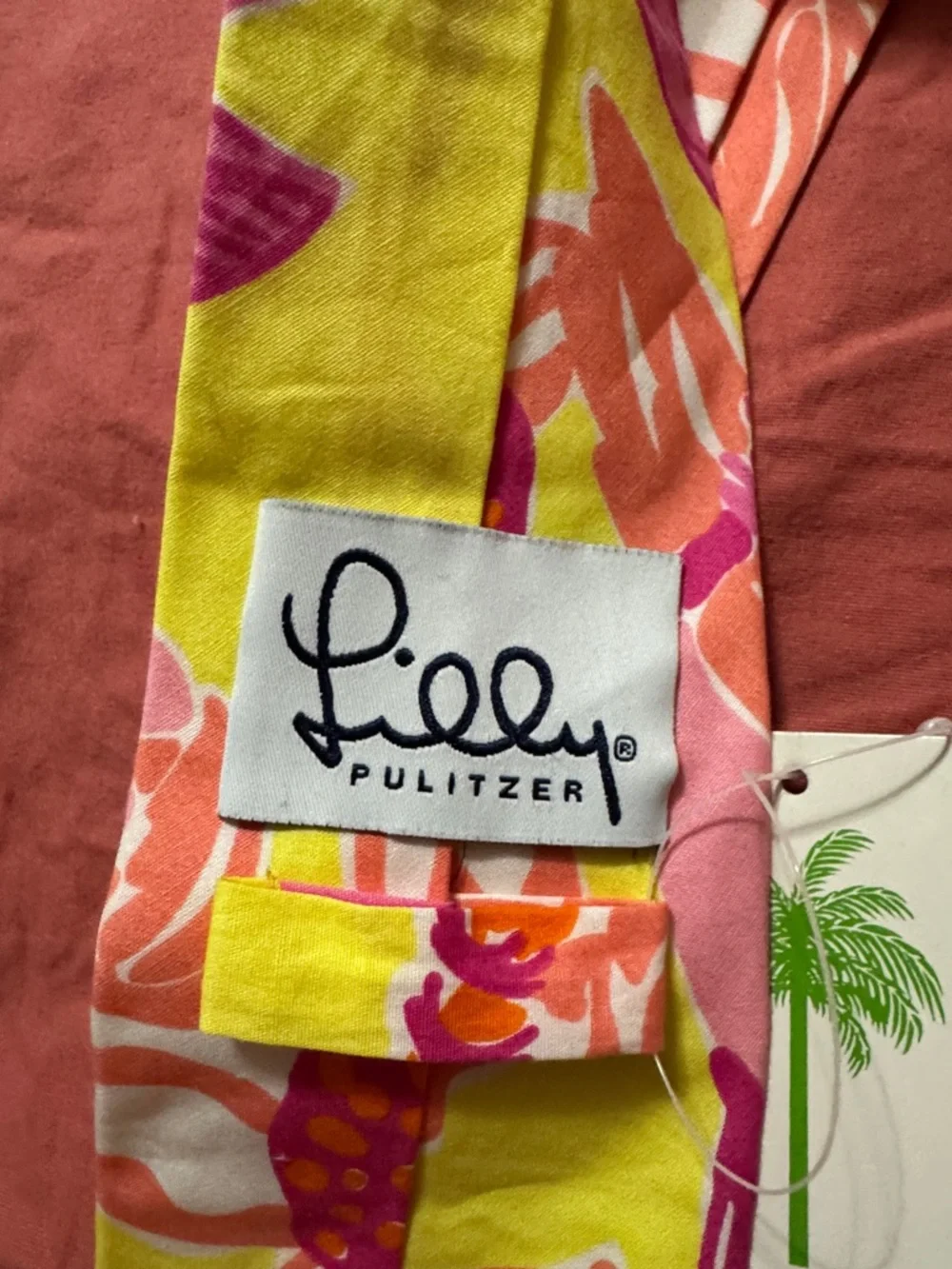 Lilly Pulitzer Yellow Floral Silk Tie with Pink and Orange Accents - Picture 3 of 4
